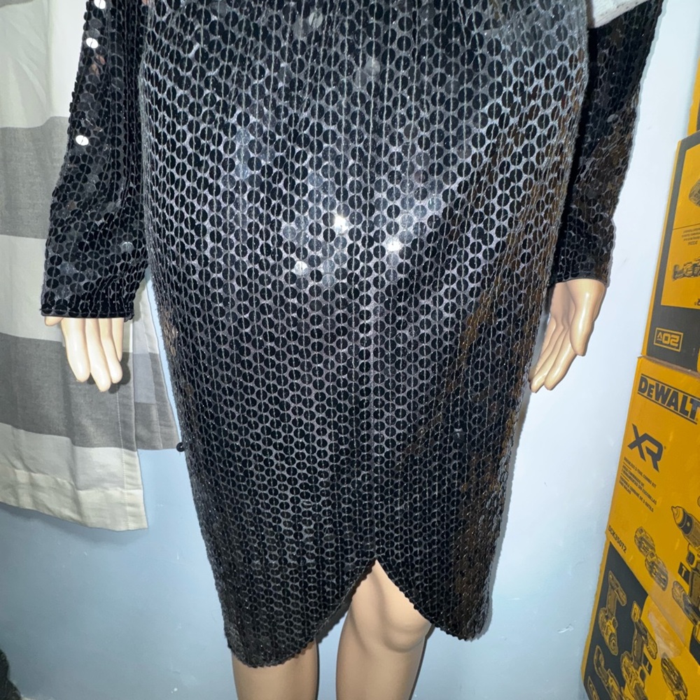 Oleg Cassini Black Satin Dress